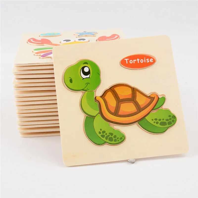 Детские игрушки Деревянный 3d пазл Мультяшные животные интеллектуальные детские