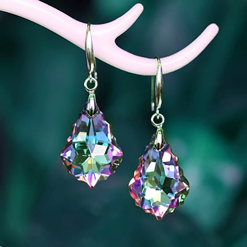

S925 Silver Needle Crystal Earrings Colored Baroque Leaf Earrings Colorful Baroque Leaf Dangle Earrings Ladies For Women Gifts