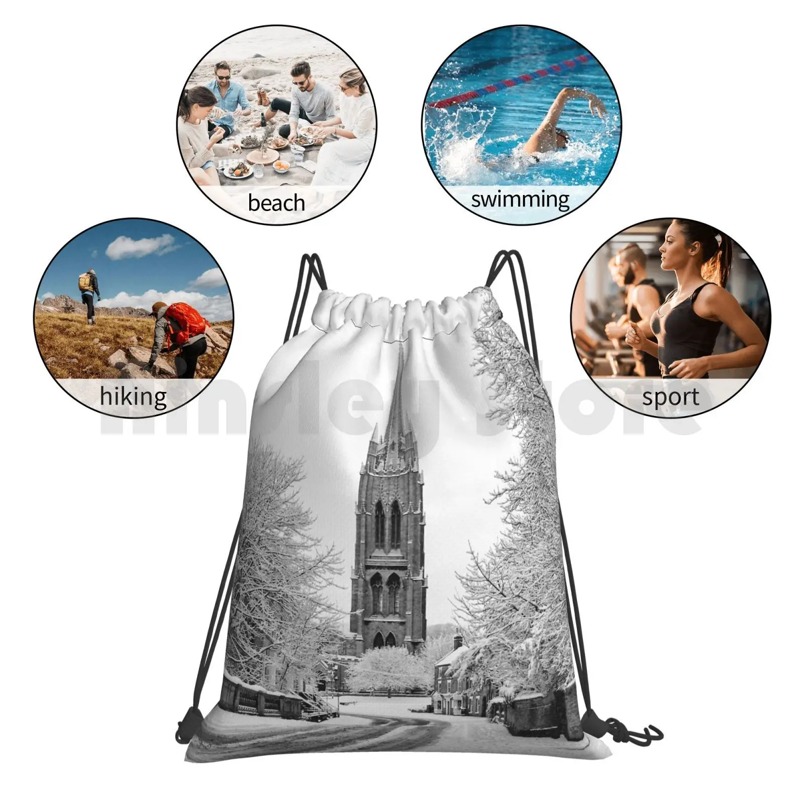 

Spire Of St. James Backpack Drawstring Bag Riding Climbing Gym Bag Christmas St James Church St James Louth Beauty Church