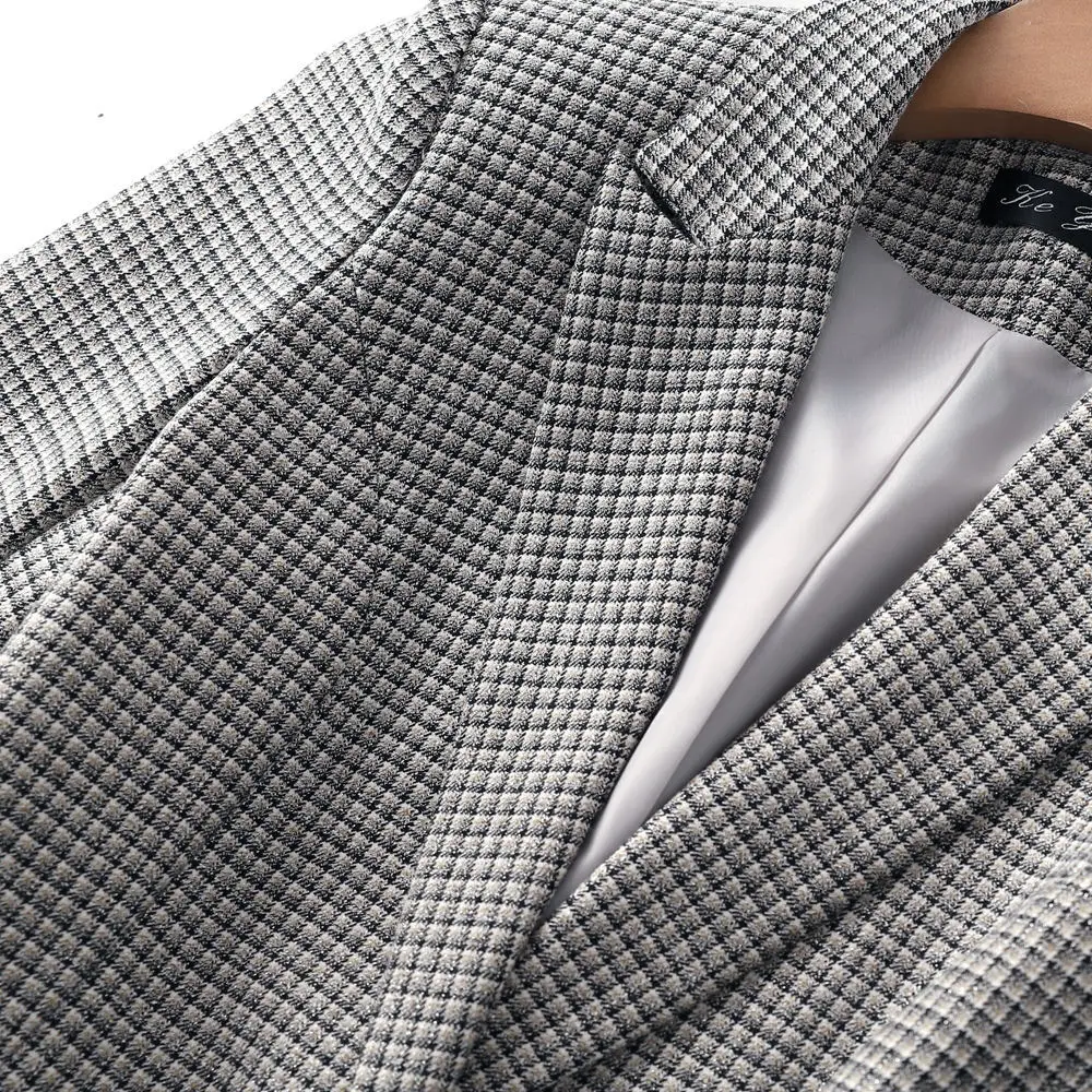 Женский клетчатый костюм менеджер высококачественный льняной жакет с длинным