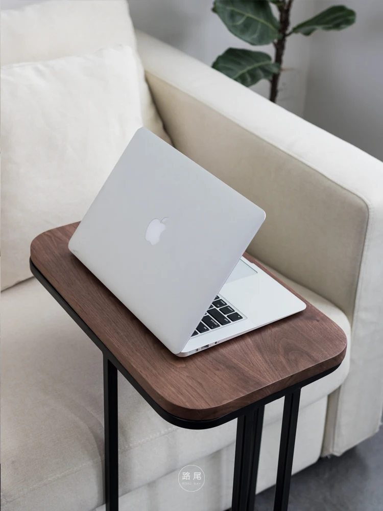 Nordic Wrought Iron Sofa Side Simple Modern Black Walnut Solid Wood Bedside Table Ins Living Room Marble Corner |