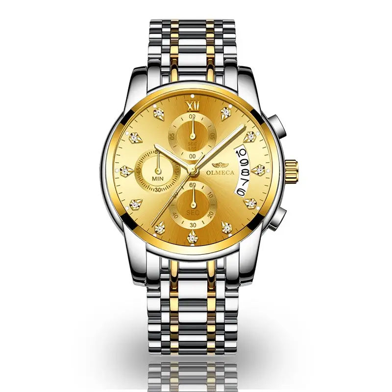 Мужские кварцевые наручные часы OLMECA деловые мужские золотые Роскошные из