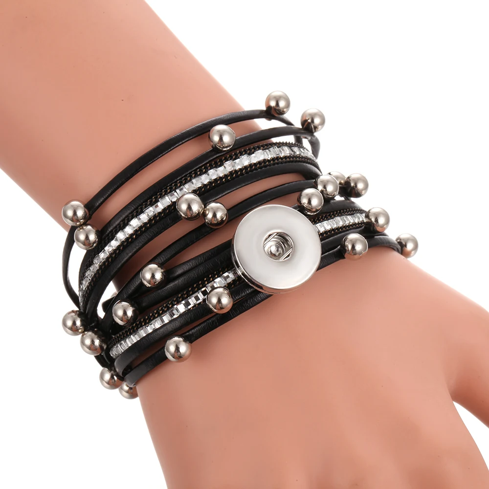 Многослойный кожаный браслет с бусинами 18 мм|Браслеты шармами| |