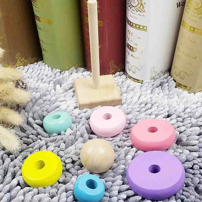 Juguetes Educativos para beb&eacute;, torre de arco&iacute;ris, columna de anillo en capas de Jenga, juguete de madera de Color Macron para que el beb&eacute; aprendan a jugar-3