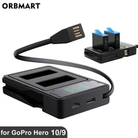 for gopro hero 10 9 black battery charger dual port with lcd display charging cable for go pro 10 9 gopro9 hero9 accessories