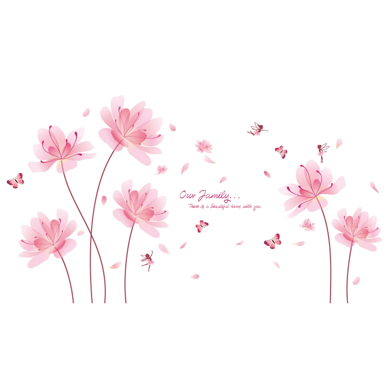 

[shijuekongjian] Pink Color Flowers Wall Stickers DIY Girl Bubbles for Living Room Kids Bedroom Nursery House Decoration