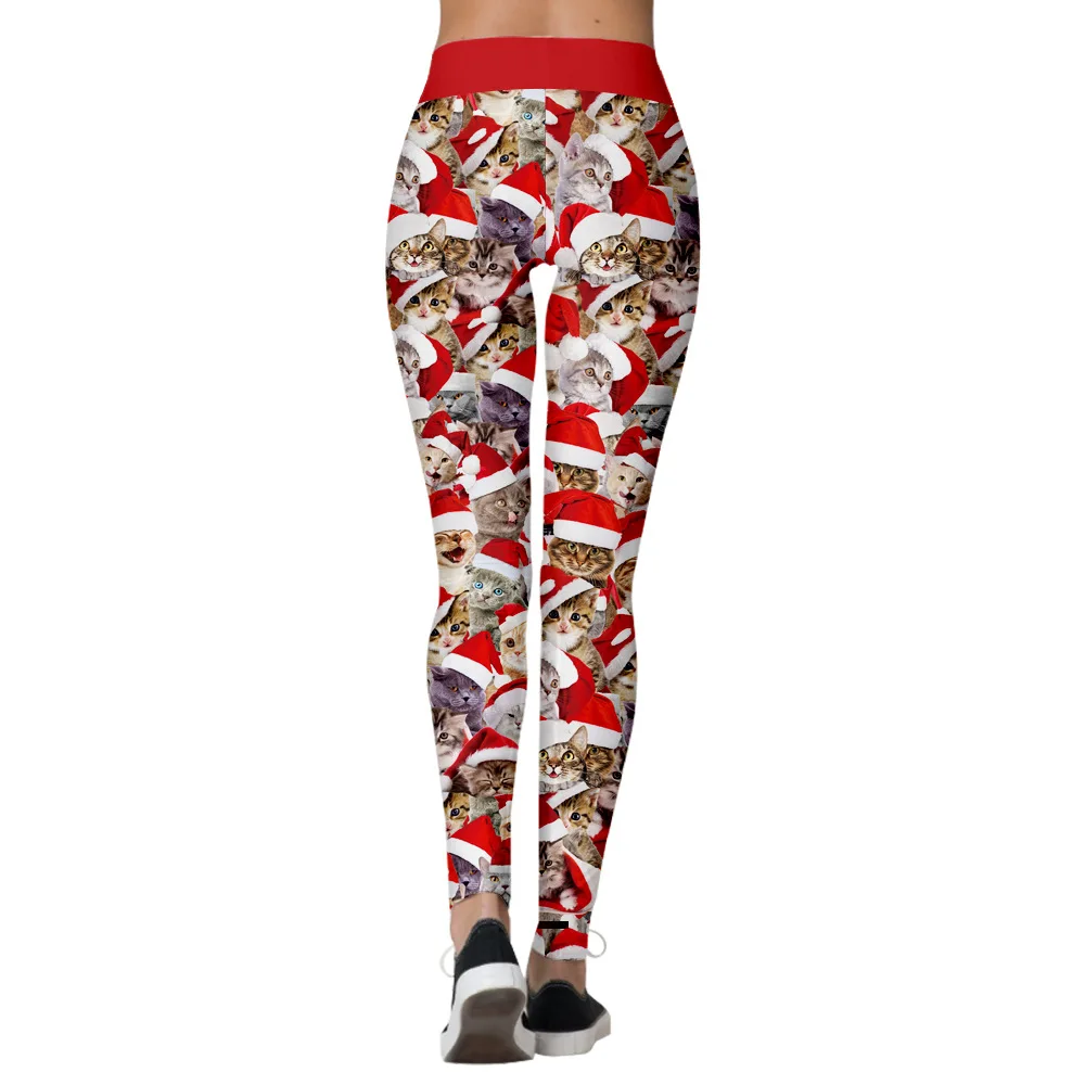 

Christmas Cat Digital Print Women's Casual Sports Hot Pants Stretch Tight Leggings 3D Printed Pants Tights