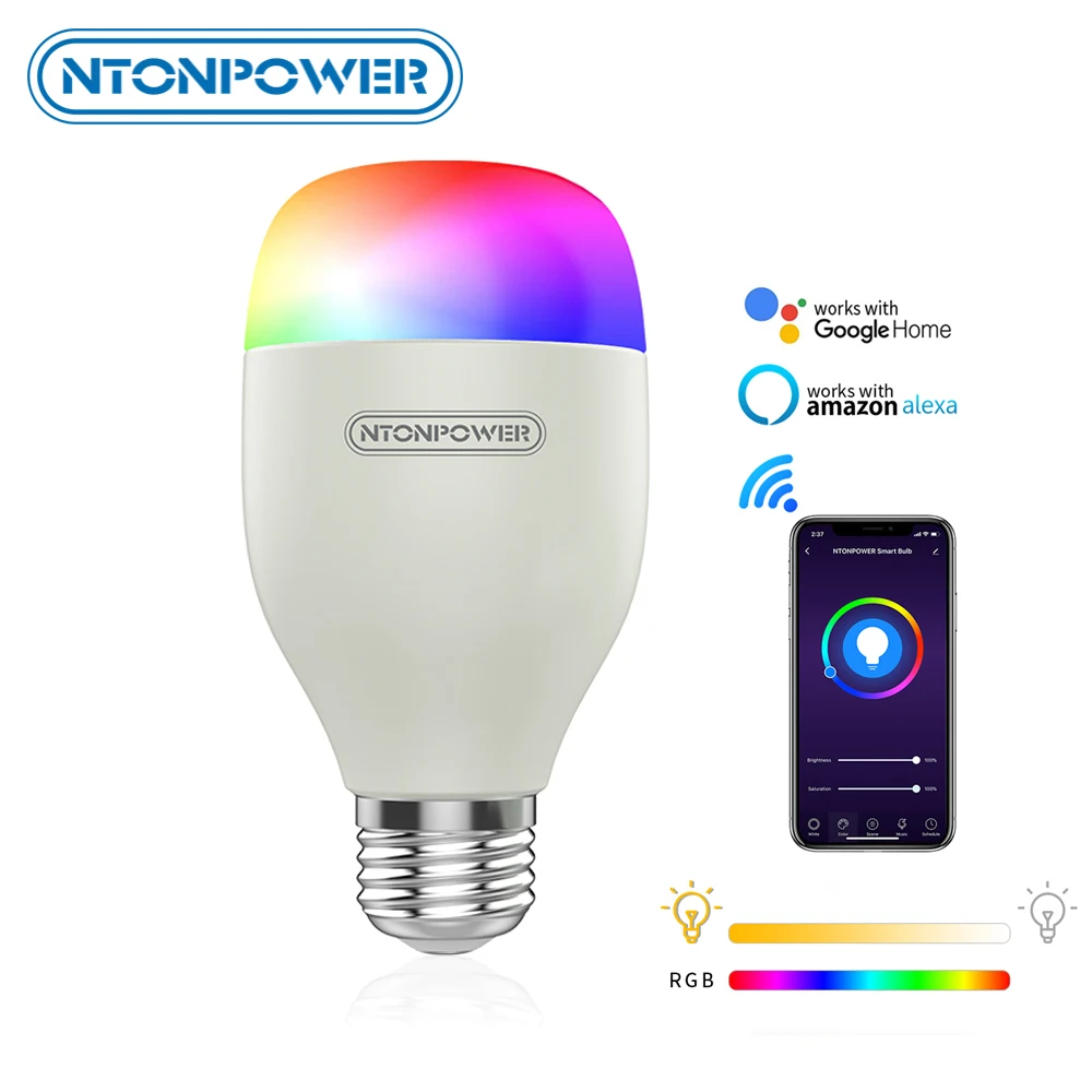 Смарт светильник NTONPOWER с Wi Fi 7 Вт волшебная лампа RGB E27 диммируемая пробуждения