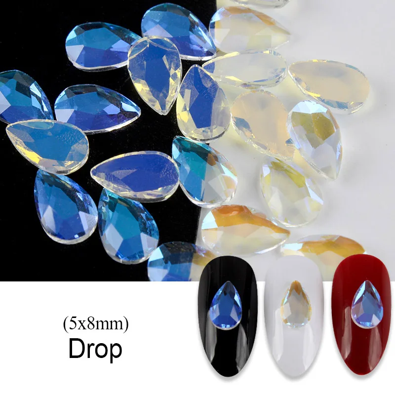 30шт. Смешанные Формы Ногтевые стразы Стекло Блестящая Декорация Прозрачные AB Капля-Кристаллы Глиттерные Камни