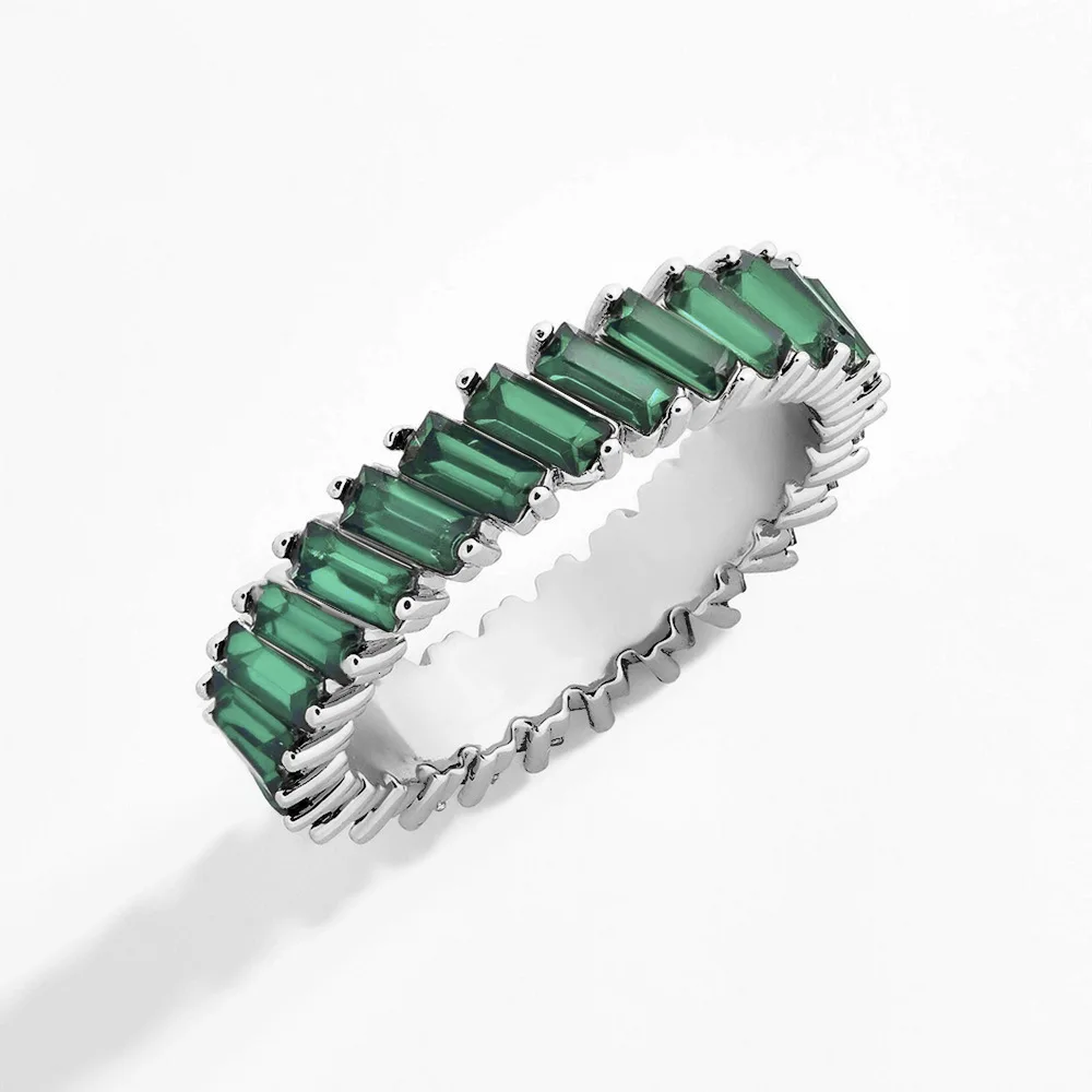 Silver Green Новое Женское кольцо с радужным фианитом в стиле бохо, цвета: золото, серебро, багет, кубический цирконий, обручальное кольцо вечности - Цвет основного камня: Silver Green