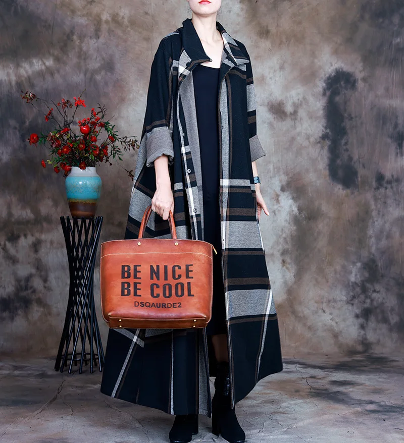 

SuperAen 2021 осень новая мода простой атмосферный плед ветровка шерстяное длинное пальто