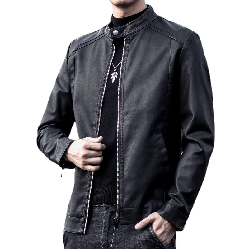 

Куртка мужская из искусственной кожи, с воротником-стойкой и длинным рукавом