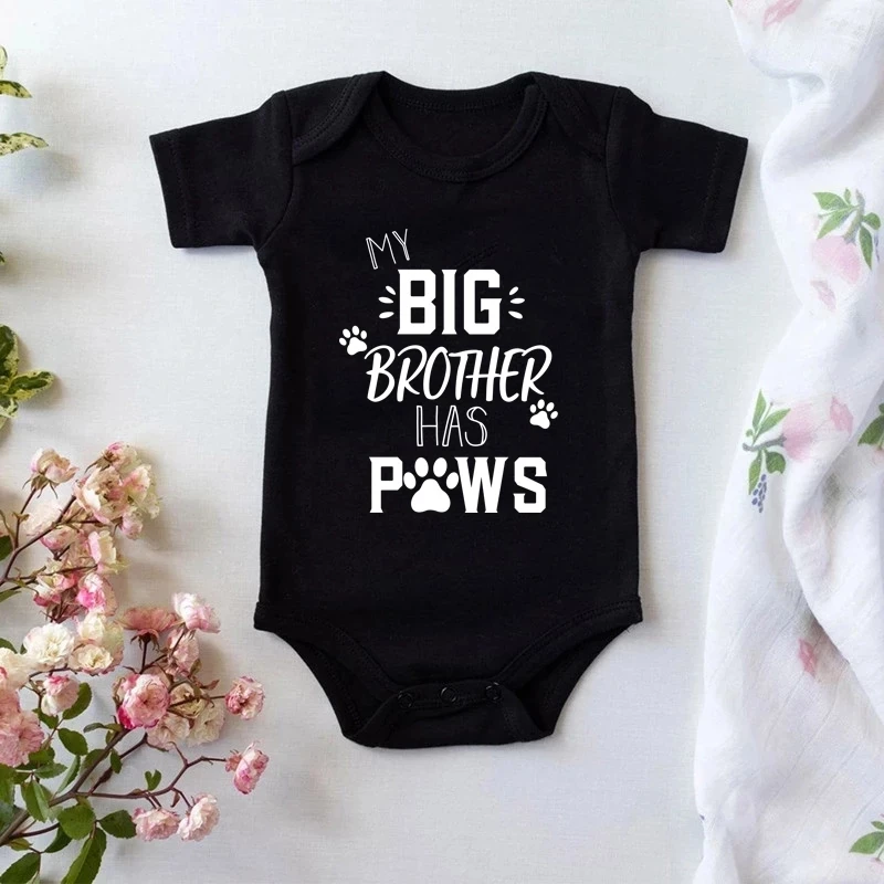 

My Big Brother Has Paws Print Funny Baby Bodysuit Summer Newborn Short Sleeve Boys Girls Onesies Baby Clothes Outfits