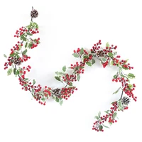 1 8m artificial red berry garland with pine cone green leaves for christmas festival fireplace layout garden decoration