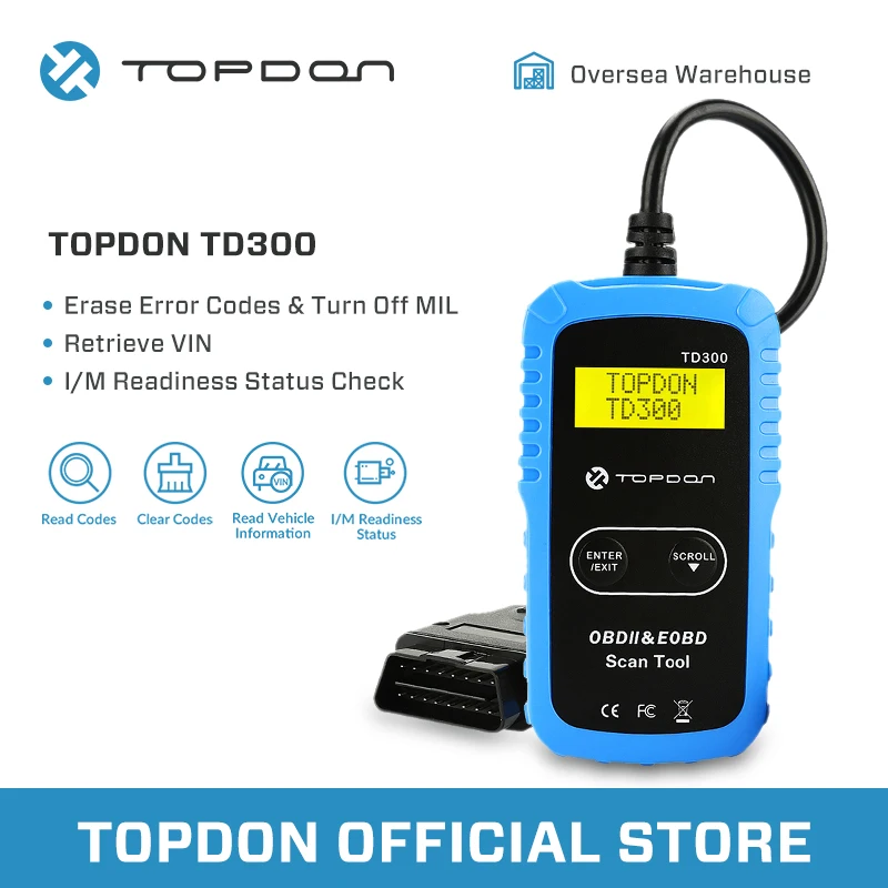 TOPDON TD300 OBD2 сканер диагностический инструмент транспортное средство в получении кода читателя автомобильный Автоскан OBDII для DIYers PK AL301 MS300