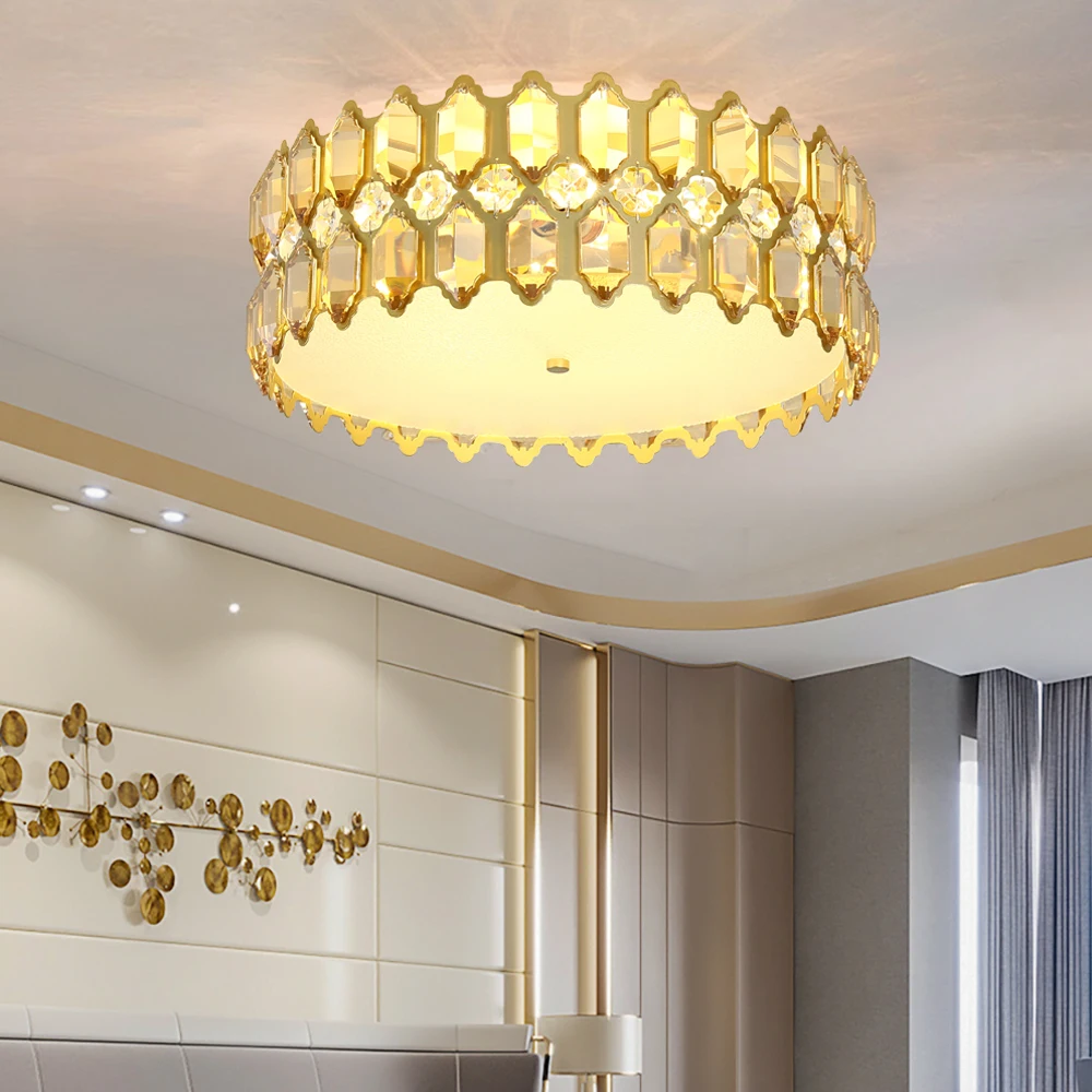 

Modern Crystal Chandelier For Bedroom Round LED Lamps Home Decor Light Fixtures Gold Ceiling Chandeliers