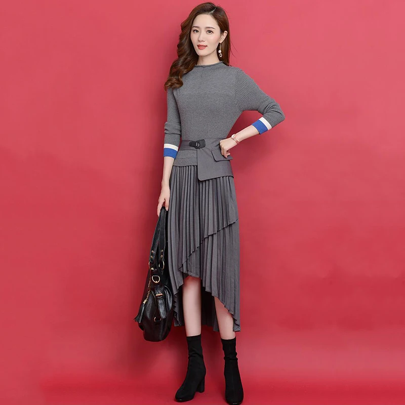 

Женское винтажное трикотажное платье-миди с длинным рукавом