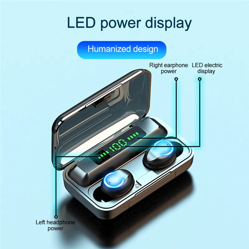 

Wireless Earphone Flash Light Bluetooth Earbuds with LED Display 2000mAh IPX7 Waterproof HD Microphone