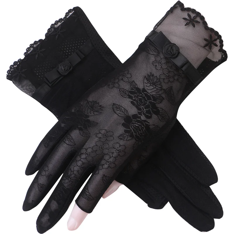 

New Summer Sunscreen Gloves Female Thin Elastic Ice Silk Fingerless Non-Slip Driving Anti-UV Women Gloves FS17