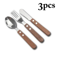 3pcsset kitchen utensils stainless steel polished spoon fork knife with wooden handle home flatware dinnerware sets accessories