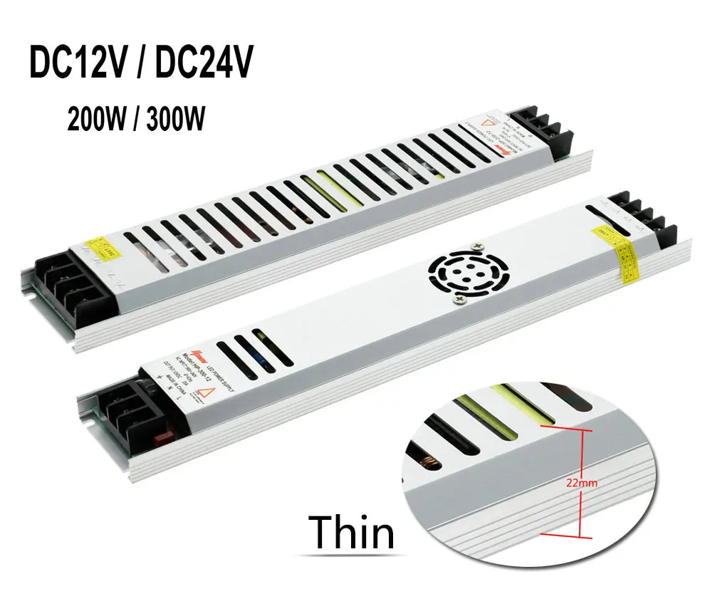 Ультратонкий импульсный источник Питание DC 5 V/12 V/24 V LED трансформаторы 200W 300W AC190-240V драйвер для Светодиодный полоски