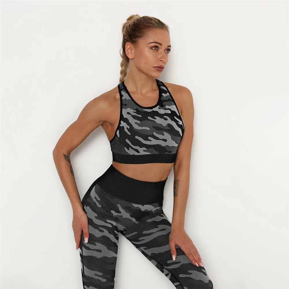 

2021 Camouflage Tracksuit 2Pcs Sets Women Yoga Suit Sport Bra Seamless Leggings Gym Fitness Training Women sportwear Sportswear