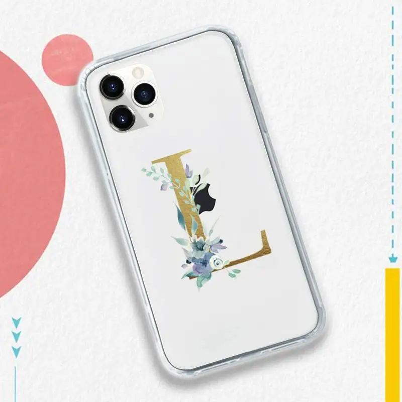 

Flower Golden Alphabet pattern Phone Case Transparent soft For iphone 5 5s 5c se 6 6s 7 8 11 12 plus mini x xs xr pro max