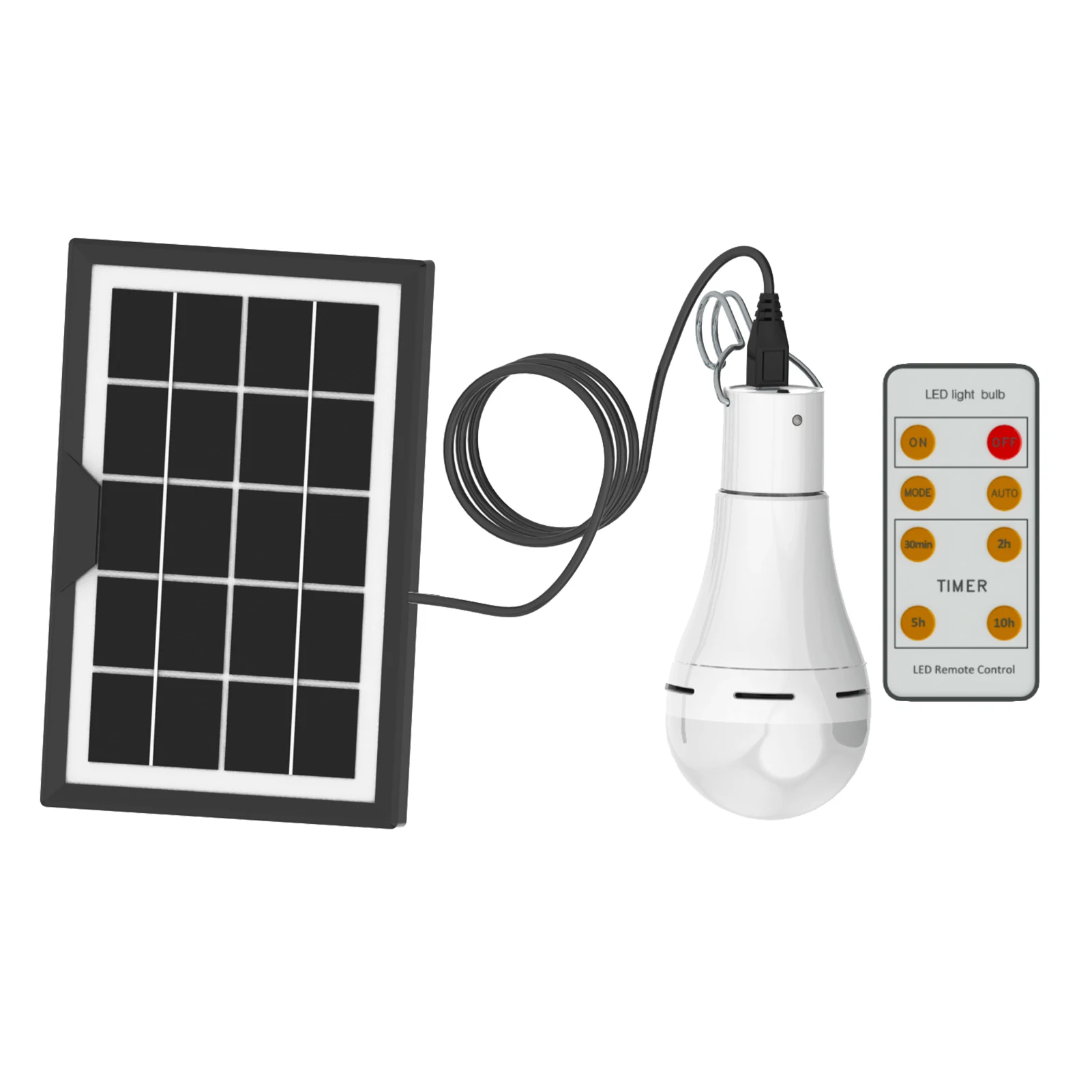 

9W Solar Powered LEDs Light Bulbs Remote & AUTO Lighting Control 5 Lighting Functions Timer Setting 6000-6500K White Light