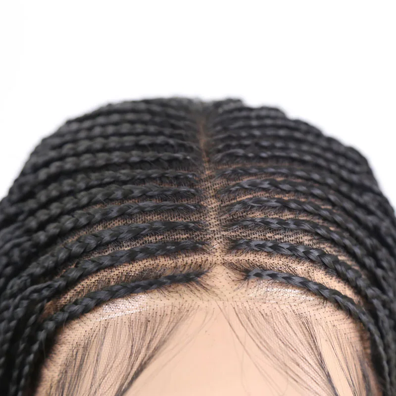 RONGDUOYI 13x6 Middle Part Braided Synthetic Lace Front Wigs for Women Black Heat Resistant Fiber Hair Braids Wig with Baby Hair