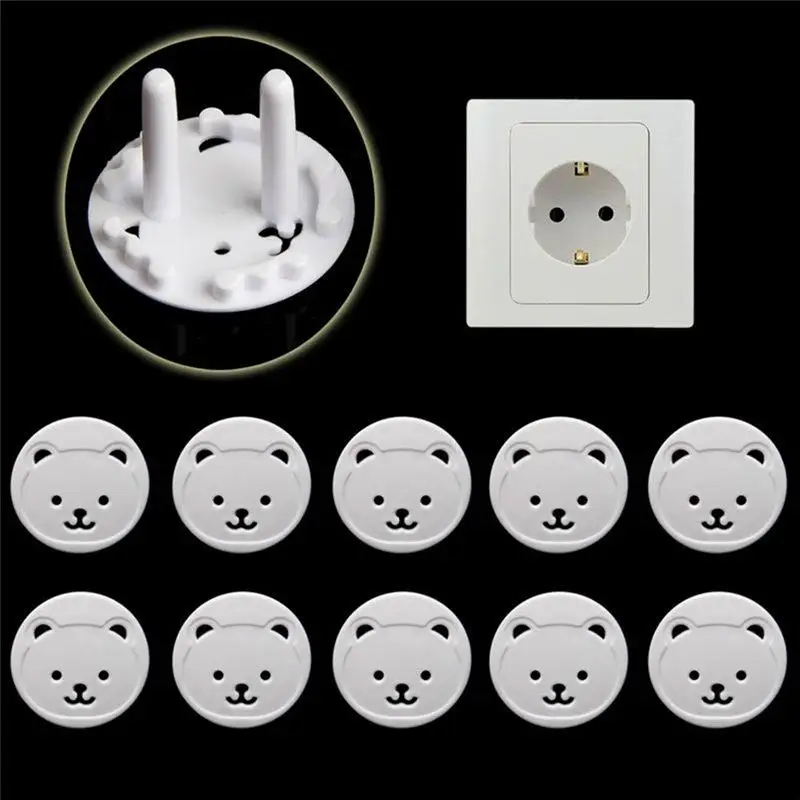 

Hot Sale Baby Electrical Plug Safety Protection Cover European Standard Thick Round Kawaii Bear Kids Anti-shock Cover