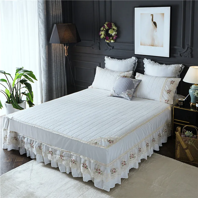 

2021 New High-End Cotton Wash Cotton Lace Thick Bed Skirt Pure Color Wholesale