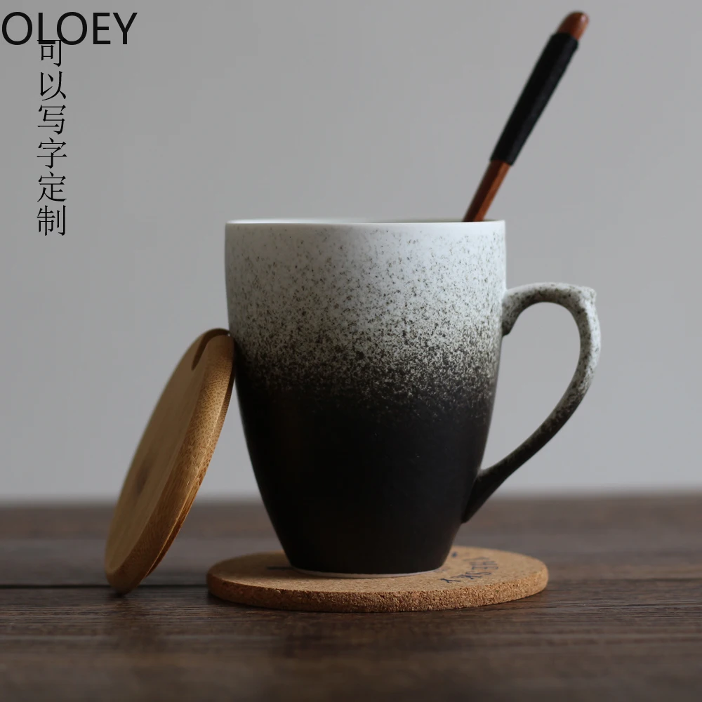 Ретро японская кофейная кружка креативная с ложкой ручная керамическая чашка