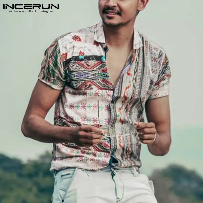 

Печатная Мужская рубашка в винтажном стиле с короткими рукавами и лацканами Уличная Повседневная Гавайские рубашки на пуговицах; Сезон лет...