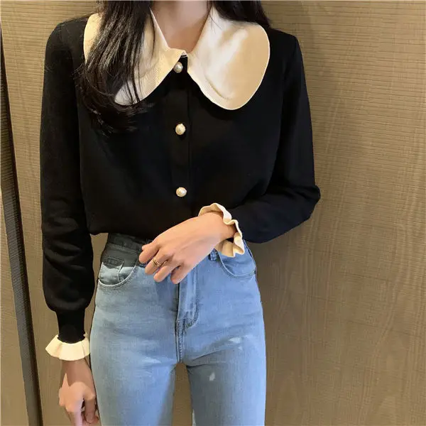 Женский свитер осенне-зимний Трикотажный с воротником до ключиц | Женская одежда