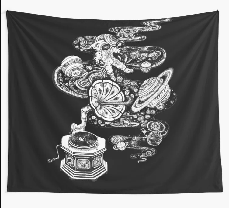 

Space Music Tapestry Astronaut Black Wall Hanging Tapestries Dorm Home Carpet Bedroom Decor Blanket Beach Towel Yoga Mat