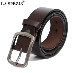 Мужской винтажный ремень LA SPEZIA из 2021 натуральной кожи кофейного цвета с пряжкой с язычком, мужской однотонный квадратный ремень в стиле ретро из натуральной воловьей кожи