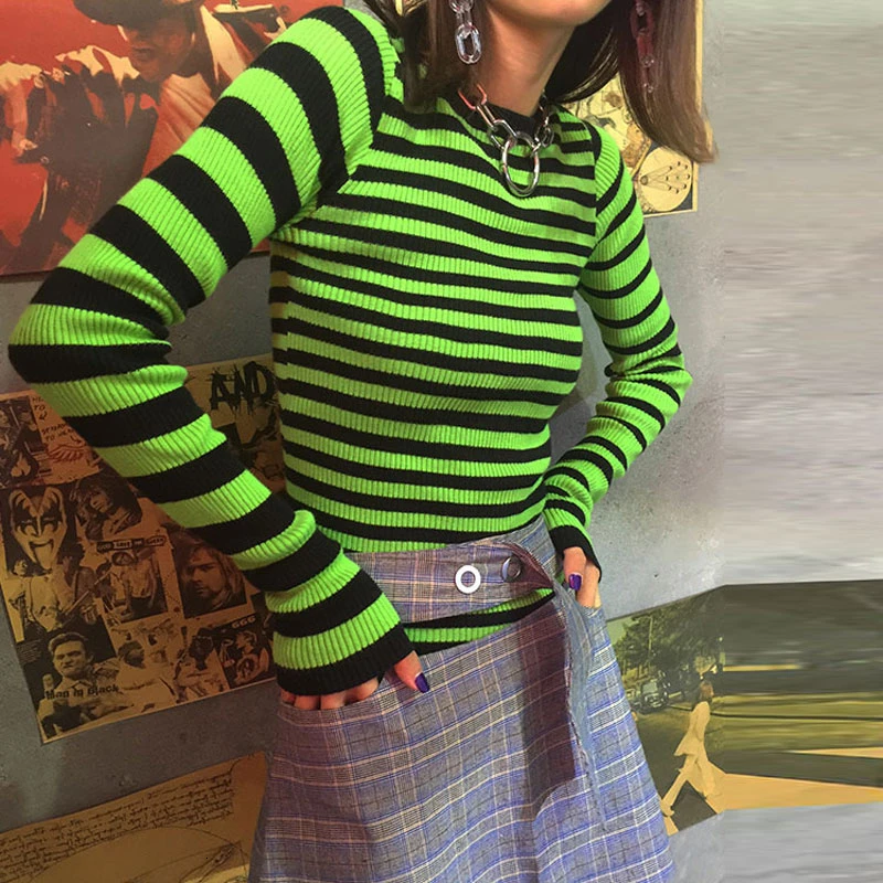 Женский короткая полоса пуловер вязаный свитер повседневные облегающие Женские