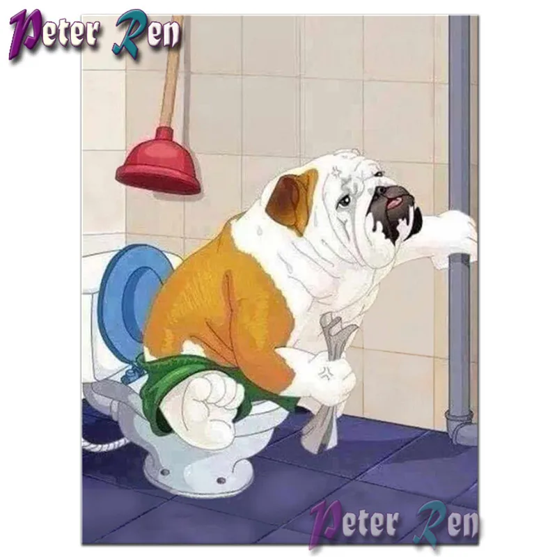 

5d diamond painting cartoon animals full square/round diamond embroidery on the toilet dog rhinestone DIY mosaic home decoration