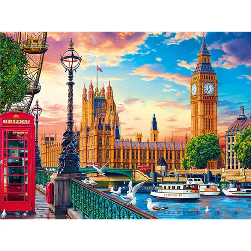 Городская картина из бриллиантов 5D DIY полный квадратный набор вышивки телефонной будки круглыми стразами крестиком искусства для домашнего декора.