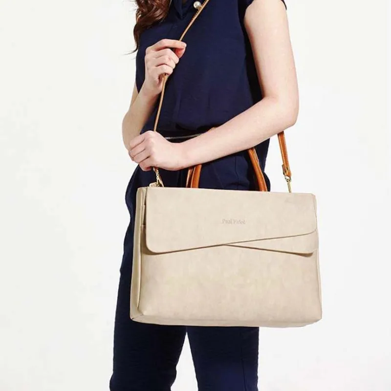 Luxury Fashion Leather Women Briefcase Business 14 Inch Laptop Bag Female Handbags Shoulder Messenger Commuter Bags