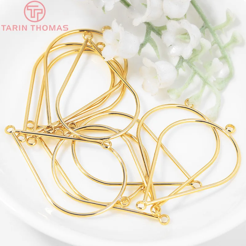 

(84)6PCS 24x41MM 24K Gold Color Plated Brass 2 holes Drop Shaped Closed Rings Connector High Quality DIY Jewelry Making Findings