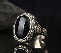 fashion punk engraved retro ring with black gem mens ring jewelry ring