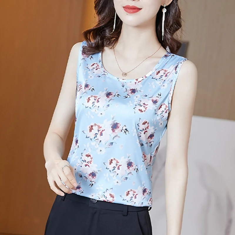 

Майка женская шелковая атласная, модная офисная рубашка в Корейском стиле, черный зеленый топ на лето