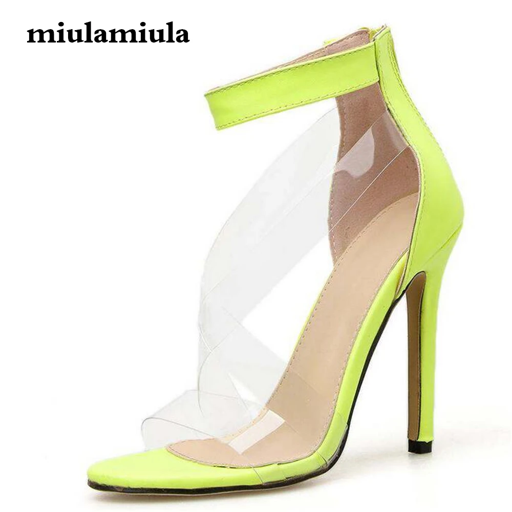Miulamiula/летние женские босоножки прозрачные туфли из ПВХ на высоком каблуке обувь