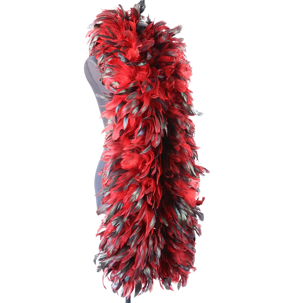 

2 Yard Chicken Feathers Boa For Shawl Accessory Red Rooster Tail Wedding Dress Christmas Tree Decoration Plumes Crafts