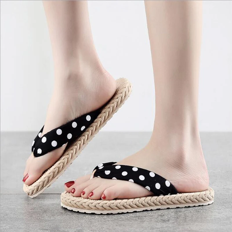 

2021 Imitation Hemp Rope Rubber-Plastic Bottom Korean Trendy Flip Flops Casual Flat Beach Slippers Women