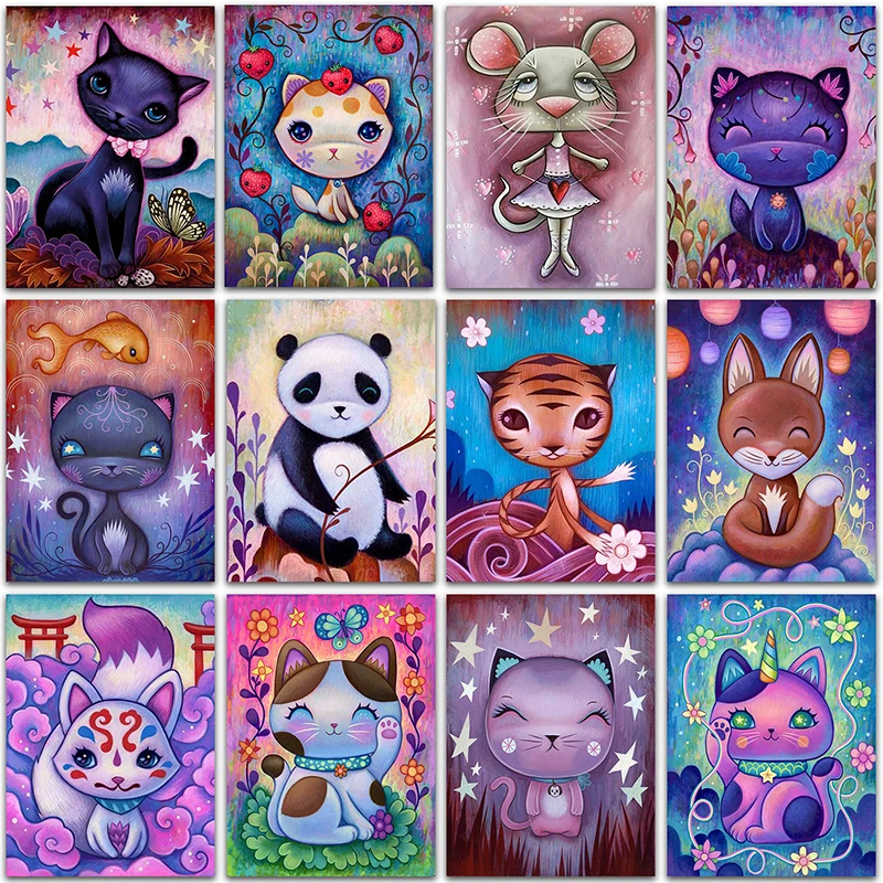 5D алмазная живопись сделай сам Мультяшные животные лиса кот тигр панда
