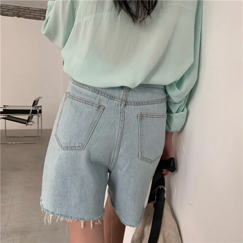 

2021 streetwear biker shorts Korean-style women wear cotton wear denim shorts cool high waist jeans short chic feather pants