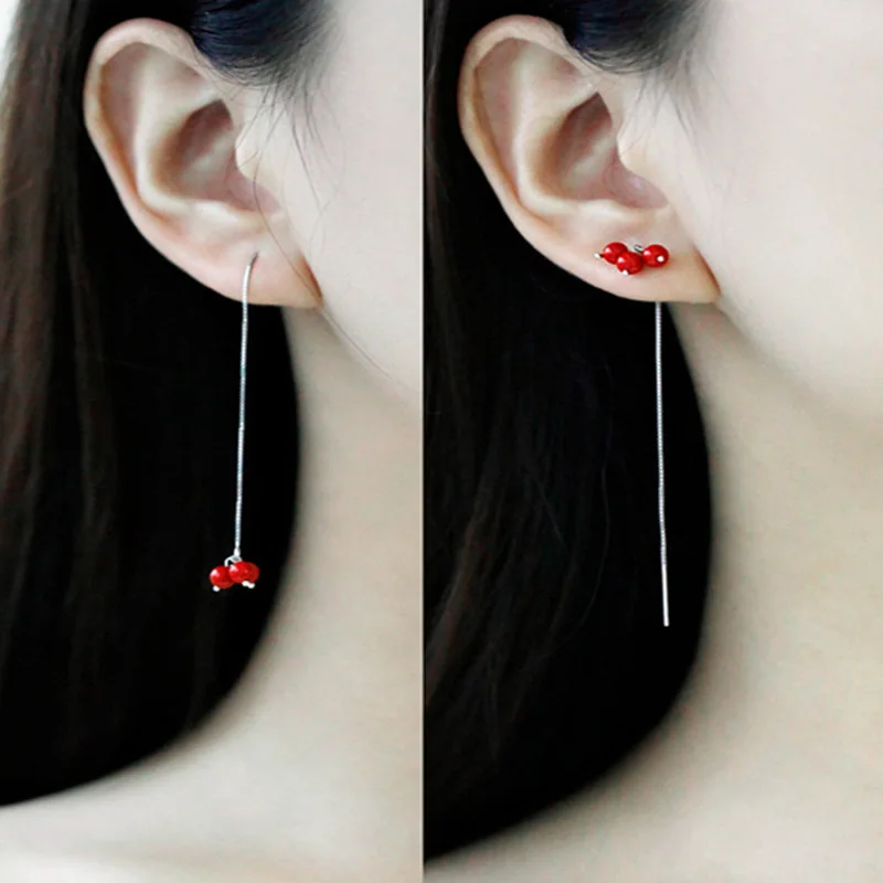 

New Fashion Women Girl Cute Zircon Flower Heart Star Leaf Cherry Drop Earrings Elegant Long Ear Line Pendientes Jewelry Gifts