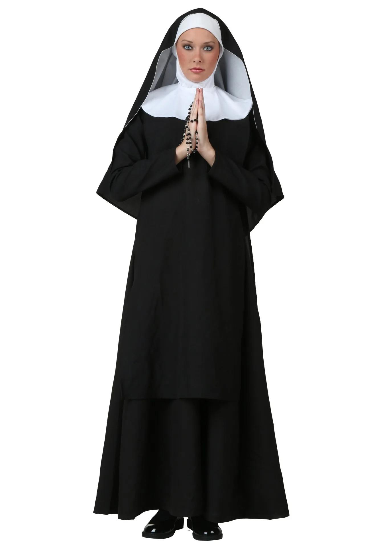 

Nun Sister Habit Costume Halloween Women's Christian Missionary Catholic Cosplay Carnival Fantasia Fancy Dress Balck Long Dress